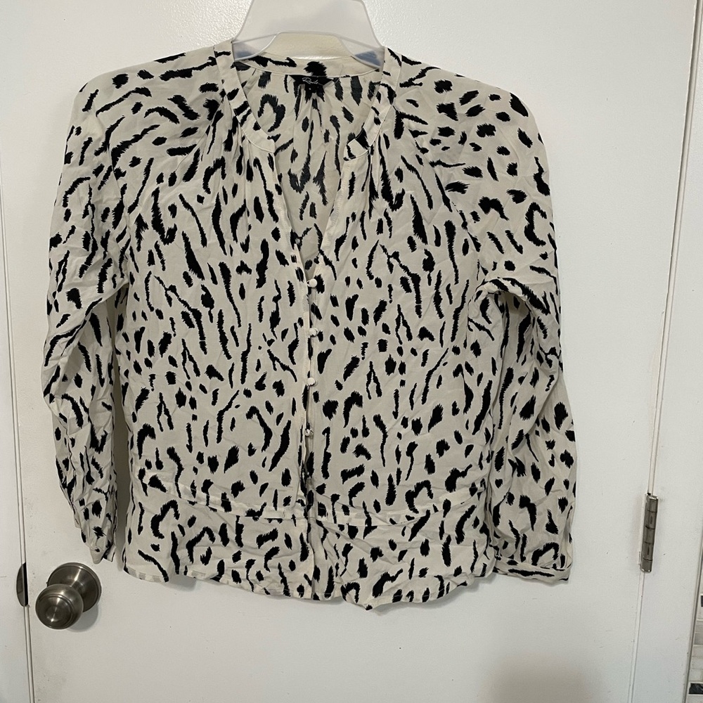 Rails Marti Ivory Cheetah Button front long sleeve black White  blouse small